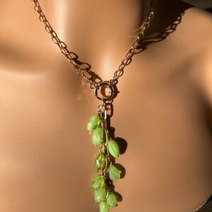 Gold and Vibrant Green Lariat Necklace